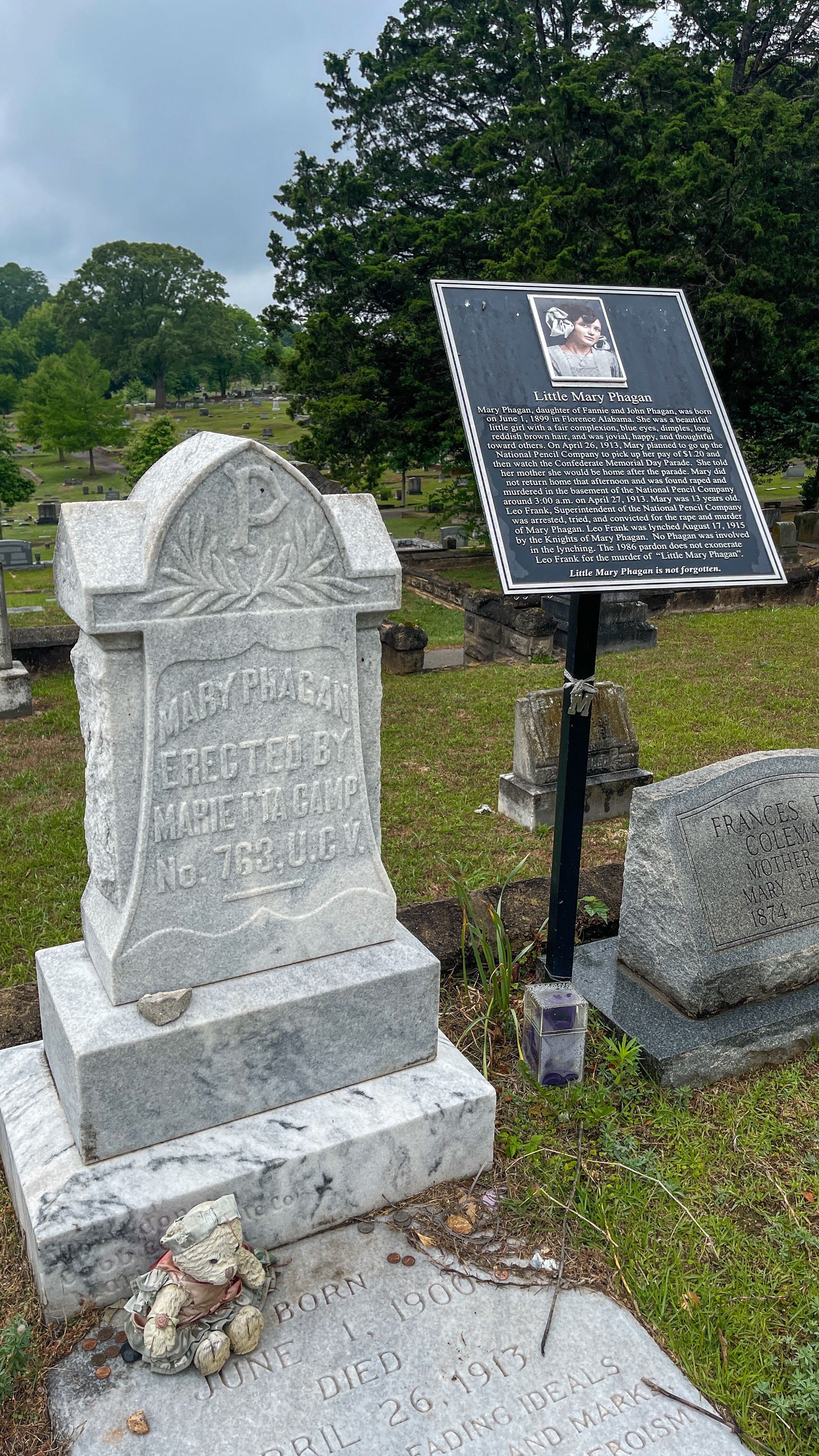 The Grave of Mary Phagan at Marietta City Cemetery in Marietta, Ga
